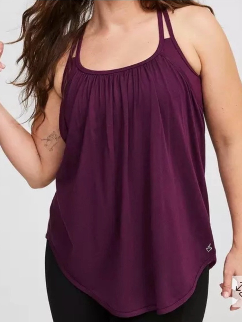 Torrid 1X Performance Cotton Scoop Neck Strappy Active Tank with Bra